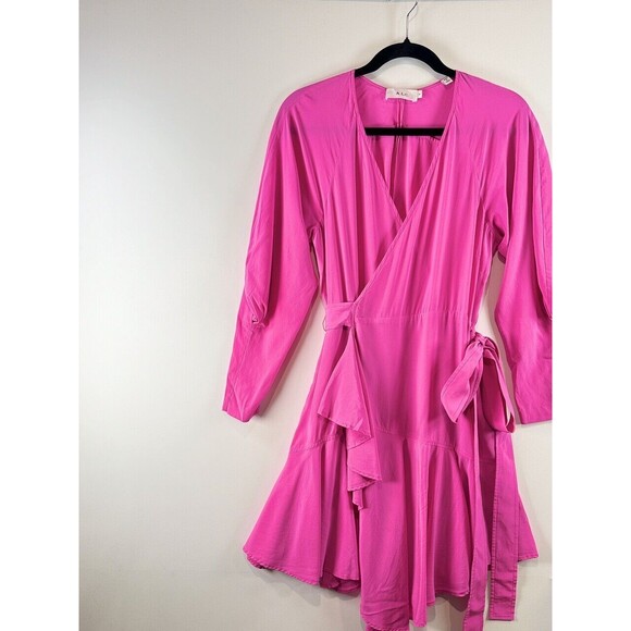 A.L.C. Womens Dress Pink Mini Enzo Silk Wrap Surplice V Neck Designer Size 6 - Picture 5 of 11